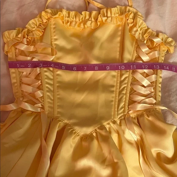 Sugar Thrillz Corset Cinched lace up Cottage Fairy Yellow Ruffle mini Dress - Picture 8 of 9